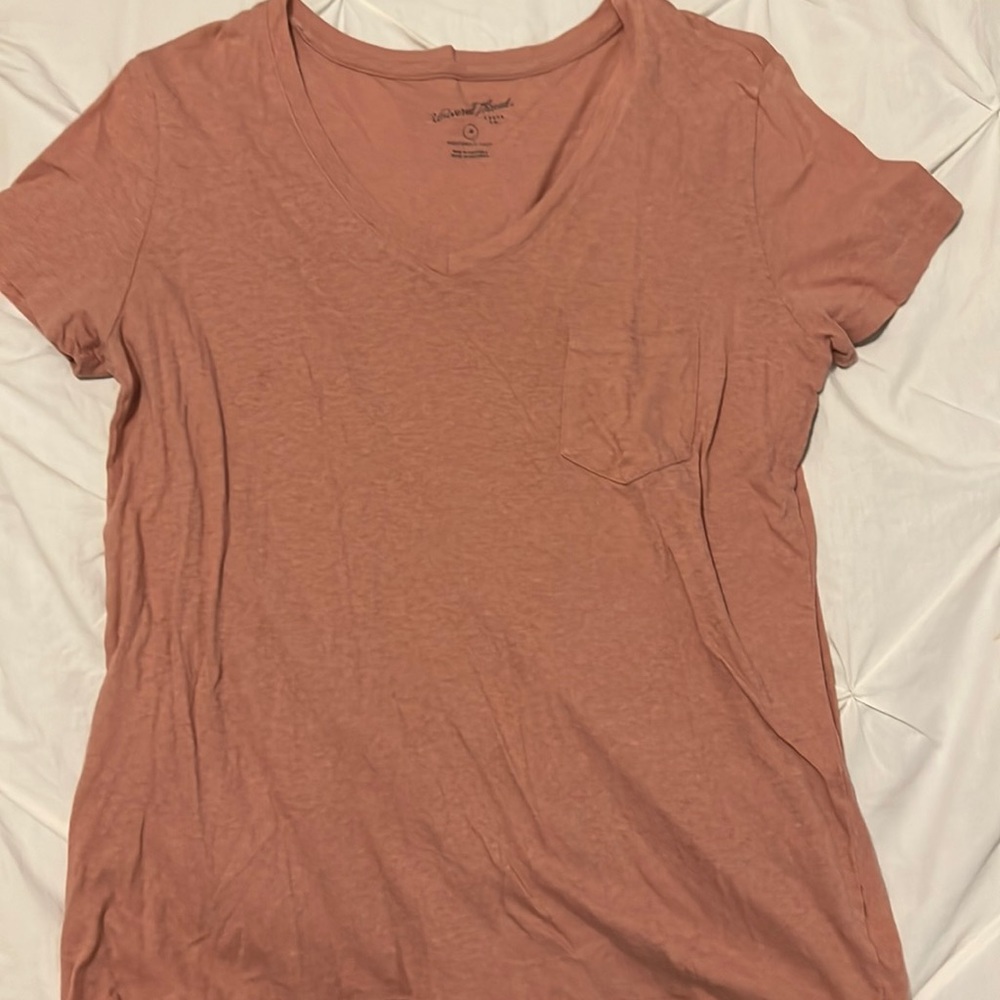 Pink tshirt. Vneck with pocket on chest